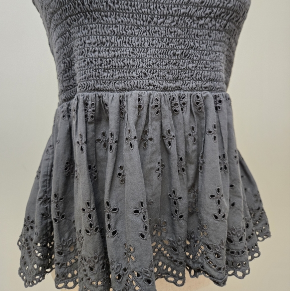American Eagle Tank Top Shirt Lace Smocked Eyelet Babydoll Charcoal Women's XL - Picture 4 of 16